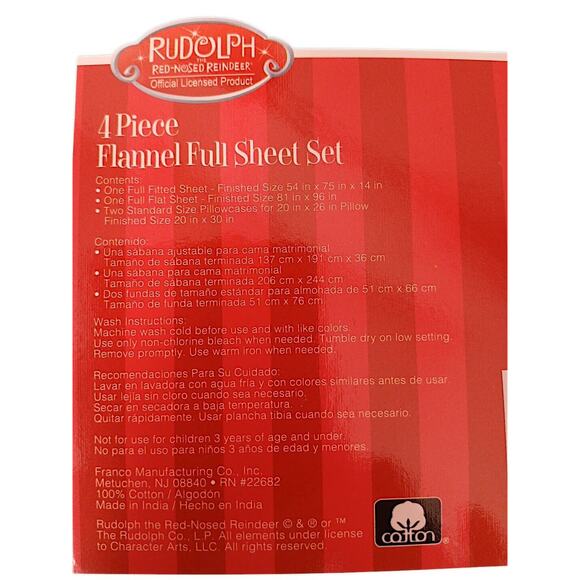 Rudolph The Red Nosed Reindeer FULL Flannel Sheet Set 100% Cotton New Christmas - Picture 10 of 14